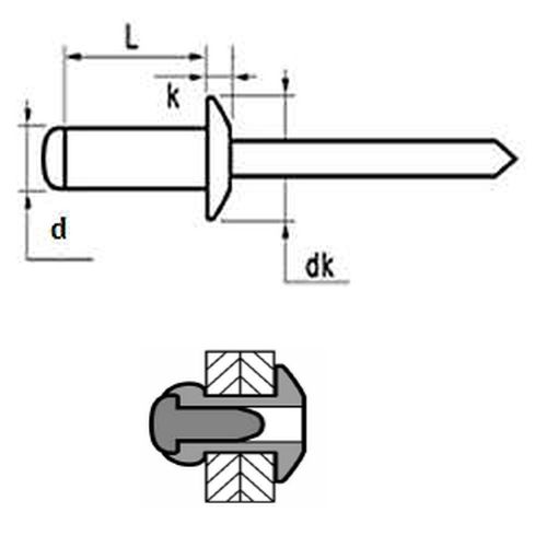 Blindnieten N02 Alu / Stahl, Ø 4,8 mm, diverse Längen