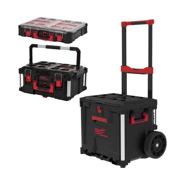 PACKOUT Starter-Set 3 3-teilig PACKOUT Trolley Koffer mit Schublade, Koffer groß u. Organiser / Milw