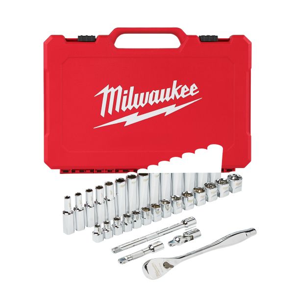 Ratschen- und Steckschlüsseleinsatz Set 3/8" metrisch 32-teilig / Milwaukee # 4932464945 / EAN: 4058