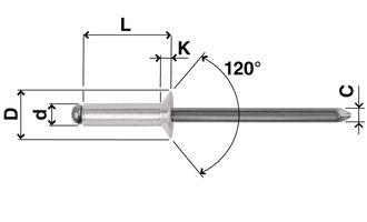 Senkkopf-Blindnieten N12 Alu / Stahl, Ø 3,2 mm, diverse Längen